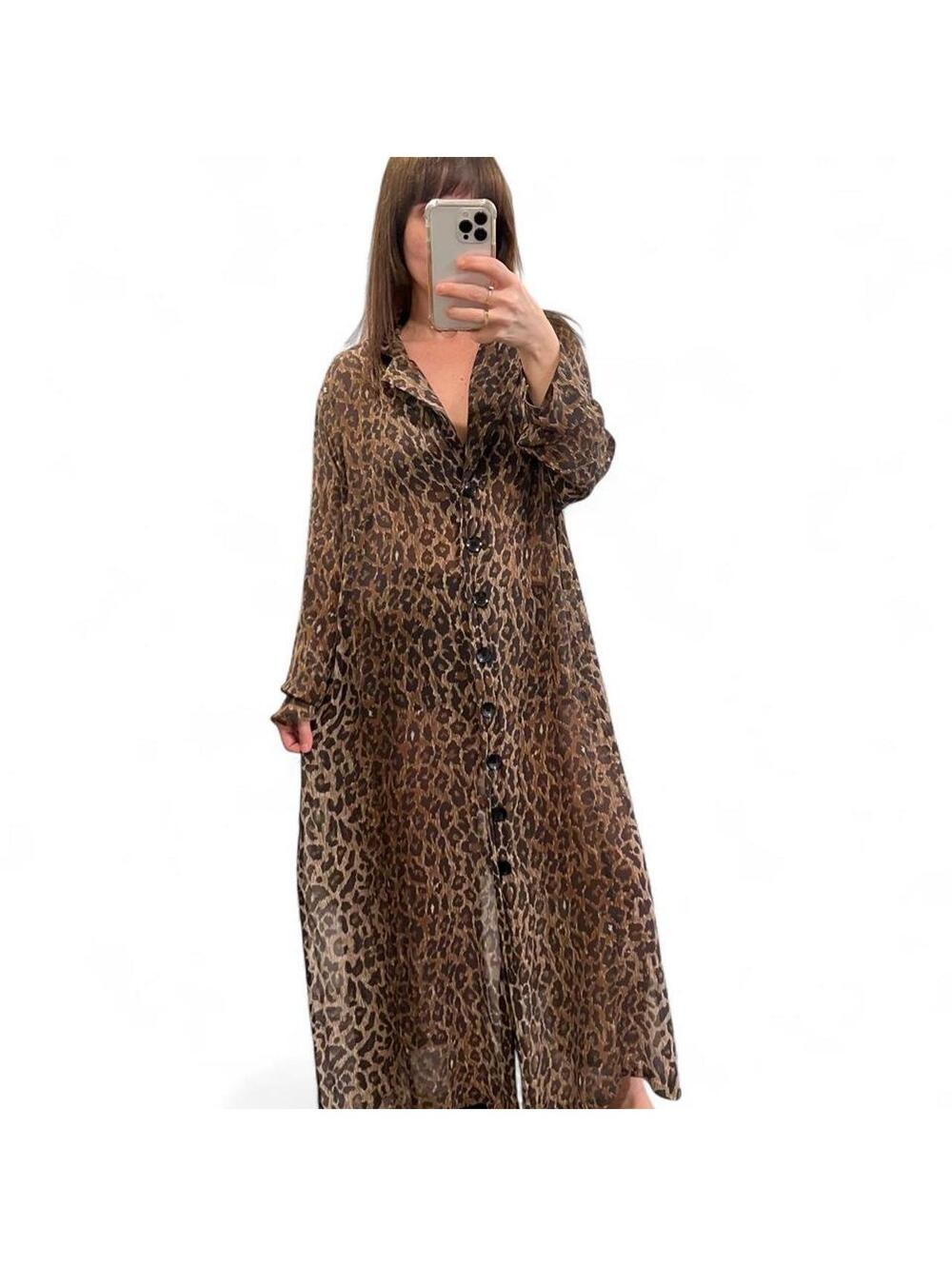 Silk Leopard Print Maxi Shirt Dress Cover Up | 90s Y2K Oversized